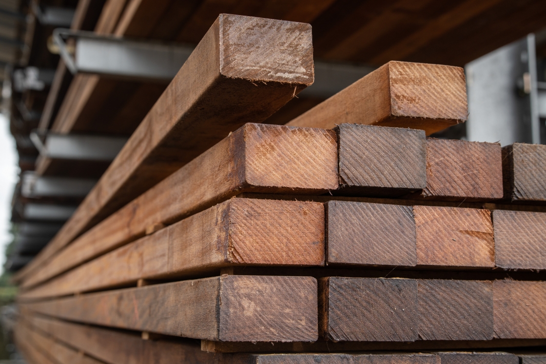 A stack of wooden planks.