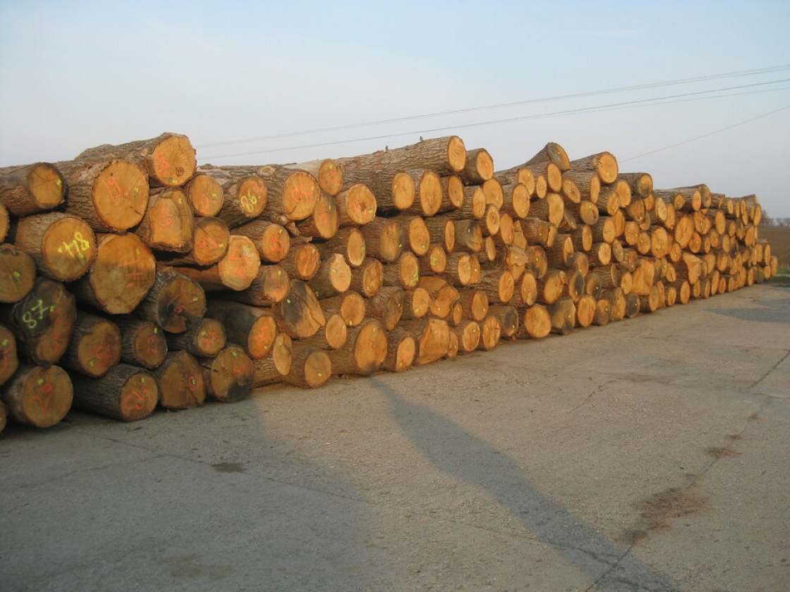 Een stapel van duurzaam hout.